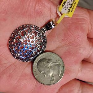 STERLING FILIGREE DOME PENDANT, 18 INCH STERLING CHAIN.